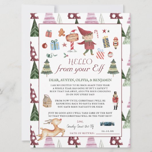 Kabouter Elf | Kinderen Kerst Elf Hallo Brief (Voorkant)