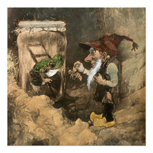 “Kabouter en kikker in een pot” van Heinrich Schli Foto Afdruk (Voorkant)