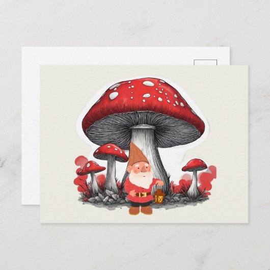 Kabouter en Reuzen Rode Paddenstoelen Briefkaart (Voorkant / Achterkant)