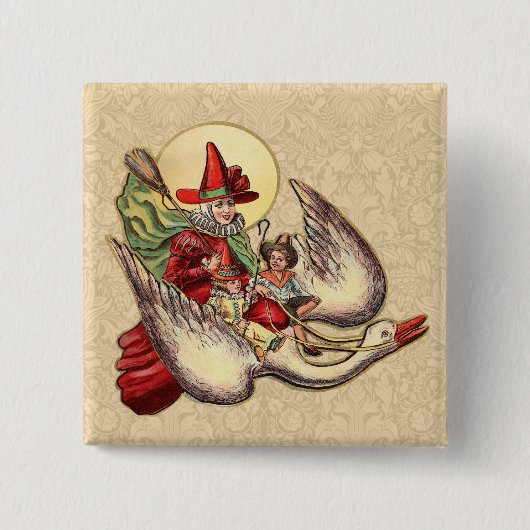 Kabouter Ganzenmoeder Antieke Illustratie Vierkante Button 5,1 Cm (Voorkant)