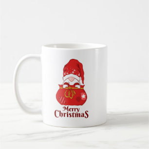 Kabouter gluurt uit de kerstman zak vrolijk kerstf koffiemok