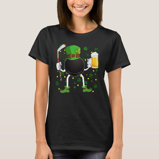 Kabouter Hockey Puck Stok & Glas Bier St. Patrick T-shirt (Voorkant)
