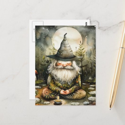 Kabouter in zijn Zen-tuin Briefkaart (Voorkant / Achterkant in situ)
