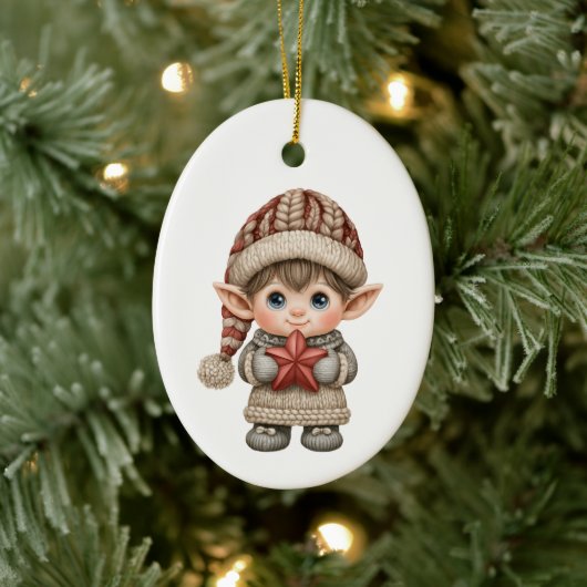 Kabouter Jongen Elf Keramisch Ornament (Boom)