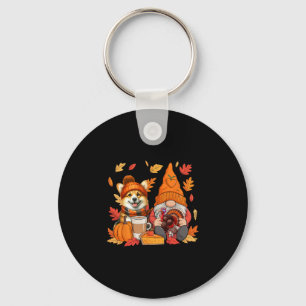 Kabouter Kalkoen Corgi Thanksgiving Herfstbladeren Sleutelhanger