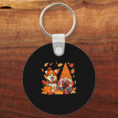 Kabouter Kalkoen Corgi Thanksgiving Herfstbladeren Sleutelhanger (Voorkant)
