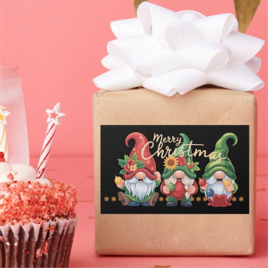Kabouter Kerst Kabouters Prettig Kerstmis Xmas Rechthoekige Sticker (Feest)