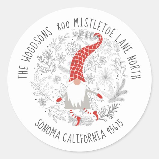 Kabouter Kerst Loof Retouradres Ronde Sticker (Voorkant)