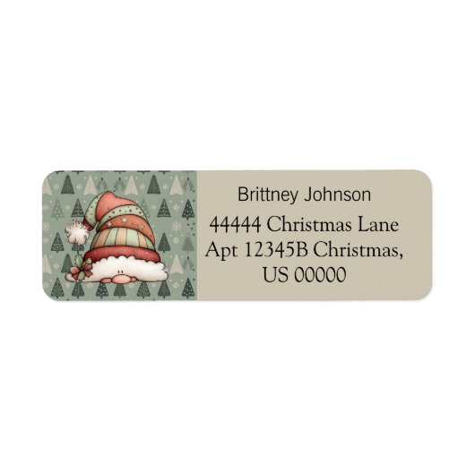 Kabouter kerstboom patroon beige adres etiket (Voorkant)