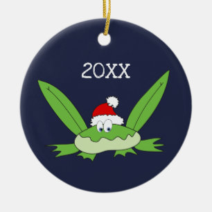 Kabouter kikker met kerstmuts Kerstmis Keramisch Ornament