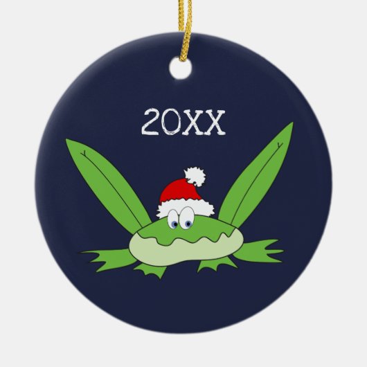 Kabouter kikker met kerstmuts Kerstmis Keramisch Ornament (Voorkant)