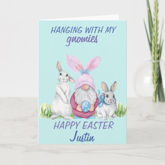 Kabouter Konijn Gefeliciteerd Pasen Gepersonalisee Kaart (Voorkant)