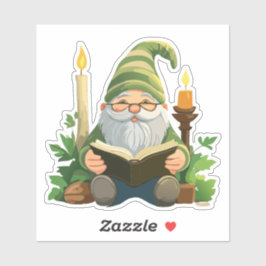 Kabouter Leest een Boek Onder Kaarslicht Sticker