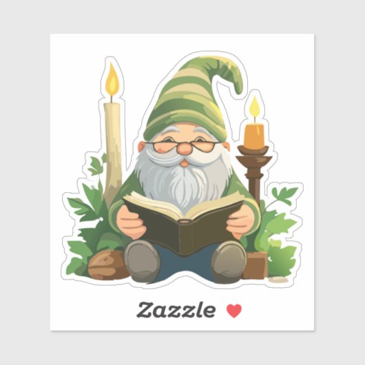 Kabouter Leest een Boek Onder Kaarslicht Sticker (Vel)