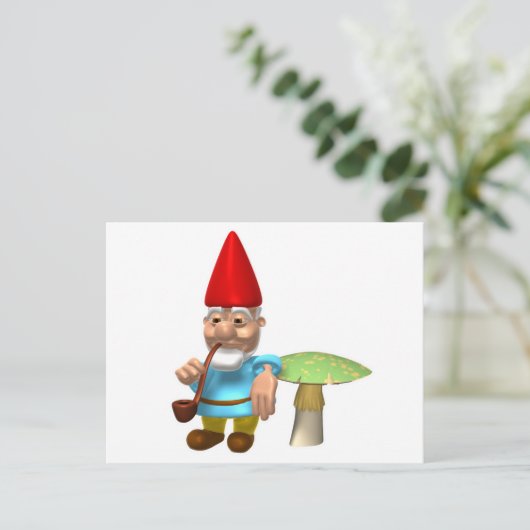 kabouter leunend op paddestoel briefkaart (Staand voorkant)
