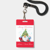 Kabouter met cadeau Kerst aangepaste naam badge (Voorzijde met lanyard)