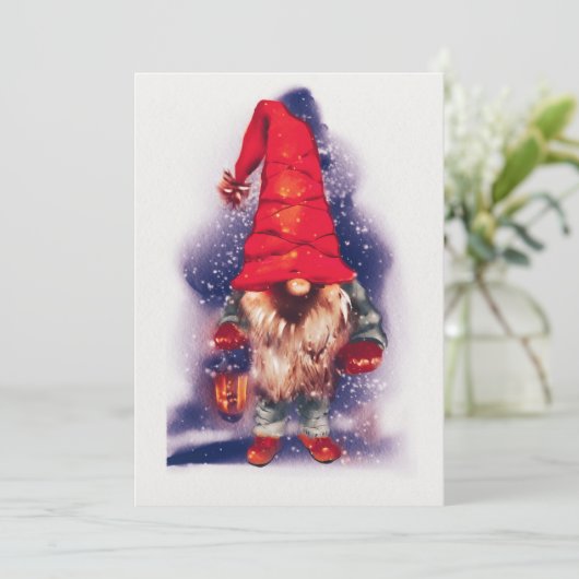 Kabouter met een Lantaarn Kerst Feestdagenkaart (Staand voorkant)