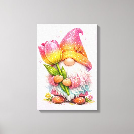 Kabouter met een tulp canvas afdruk (Voorkant)