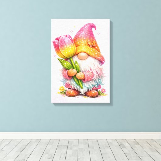 Kabouter met een tulp canvas afdruk (Insitu (Houten vloer))