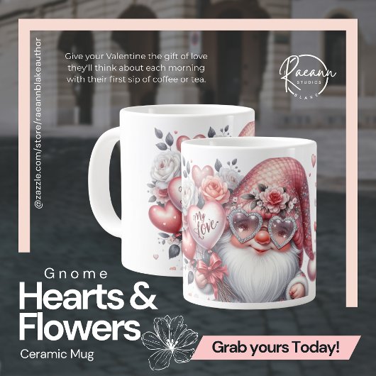 Kabouter met harten en bloemen keramische mok