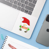 Kabouter Met Kerstman Hoed Kerstmis Sticker (Laptop met iPhone)