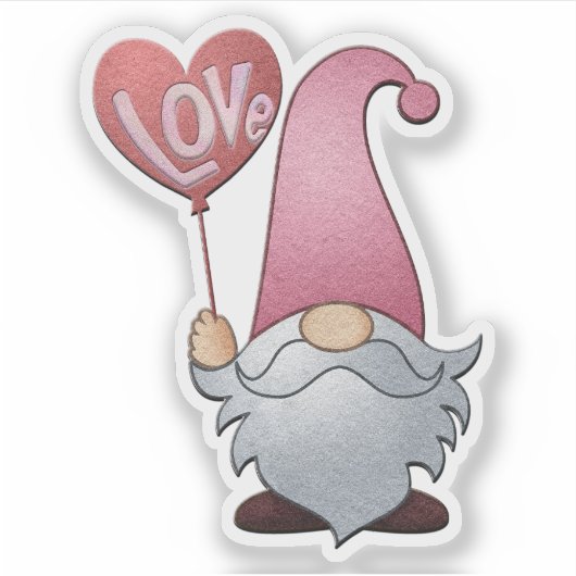 Kabouter met Liefde Hart Ballon - Valentijnsticker Sticker (Voorkant)
