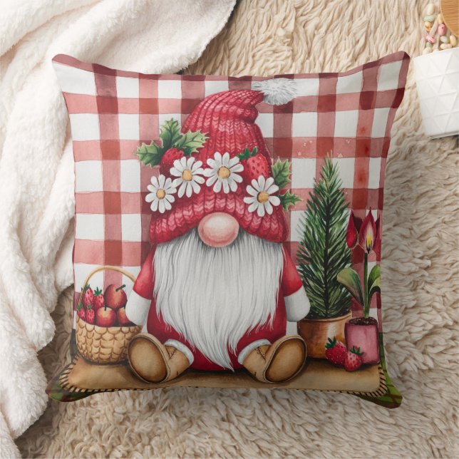 Kabouter met rode geruite kerstpatroon kussen (Deken)