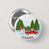 Kabouter met Rode Truck Kerst Ronde Button 5,7 Cm (Voorkant /achterkant)