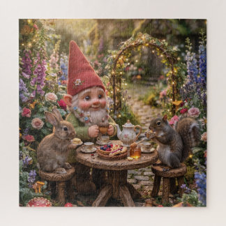 Kabouter met theepartijtje met konijn en eekhoorn legpuzzel