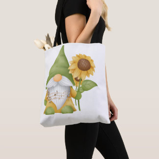 Kabouter met zonnebloem en noten op een boodschapp tote bag