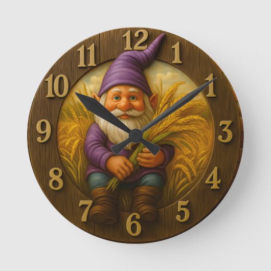 Kabouter oogst met gouden tarwe accenten ronde klok (Voorkant)