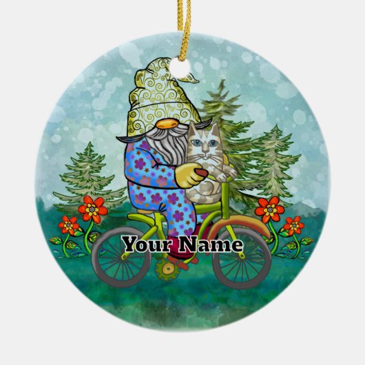 Kabouter op fiets keramisch ornament (Voorkant)