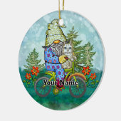 Kabouter op fiets keramisch ornament (Links)