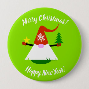 Kabouter Prettig Kerstfeest Gelukkig Nieuwjaar Kno Ronde Button 4,0 Cm