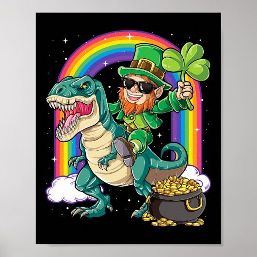 Kabouter Ridding Dinosaurus St. Patrick's Dag Jong Poster (Voorkant)