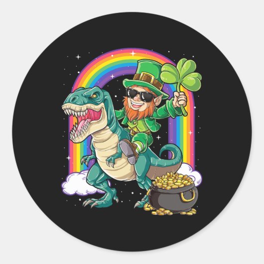 Kabouter Ridding Dinosaurus St. Patrick's Dag Jong Ronde Sticker (Voorkant)