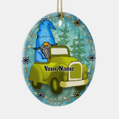 Kabouter rijdt in auto keramisch ornament (Rechts)