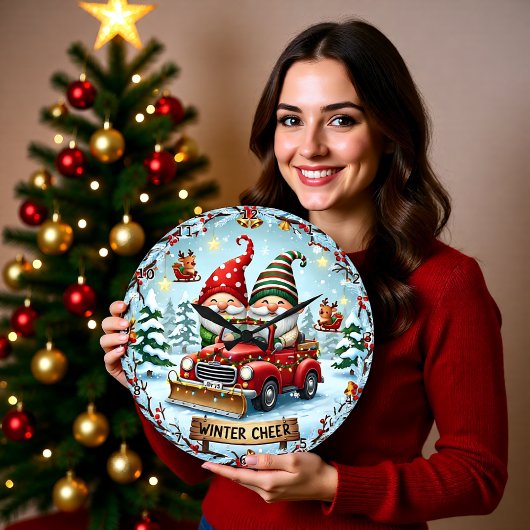 Kabouter Rode Truck Winter Grote Klok