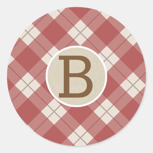 Kabouter Rood Roestig Land Plaid Kraft Monogram Ronde Sticker (Voorkant)