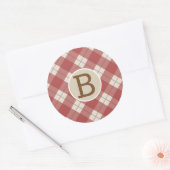 Kabouter Rood Roestig Land Plaid Kraft Monogram Ronde Sticker (Envelop)