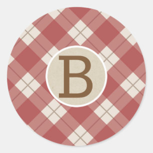 Kabouter Rood Roestig Land Plaid Kraft Monogram Ronde Sticker