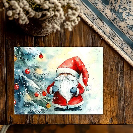 Kabouter Sinterklaas die de Kerstboom snoeit Feestdagenkaart