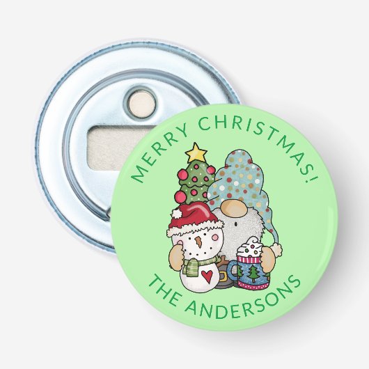 Kabouter Sneeuwman Kerst Favor Button Flesopener (Voorkant)