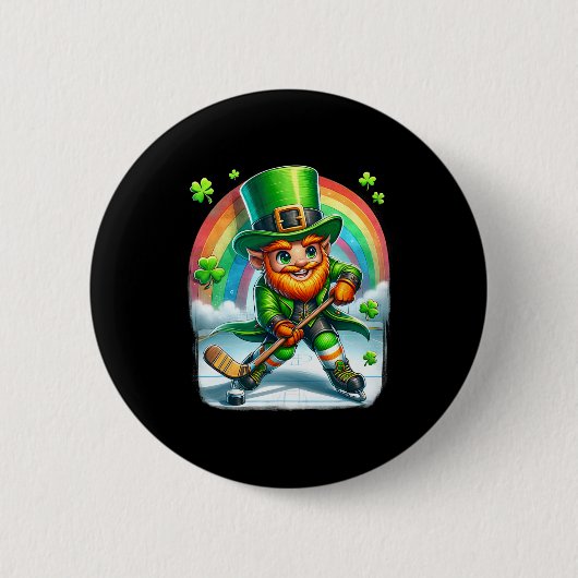 Kabouter speelt ijshockey St. Patrick's Day Ronde Button 5,7 Cm (Voorkant)