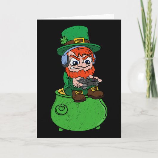 Kabouter speelt videospel St. Patrick's Day gamer Kaart (Voorkant)