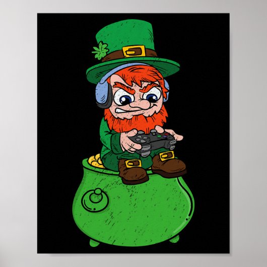 Kabouter speelt videospel St. Patrick's Day gamer Poster (Voorkant)