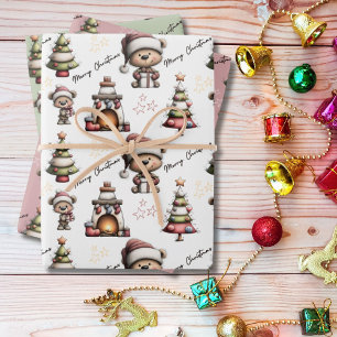 Kabouter Teddybeer Kerstmis  Inpakpapier Vel