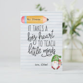 Kabouter ter waardering van de leraar met boeken bedankkaart (Staand voorkant)