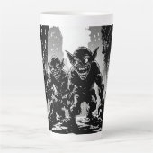 Kabouterduivels Verlaten Stad BW Retro Stripstijl Latte Mok (Voorkant)
