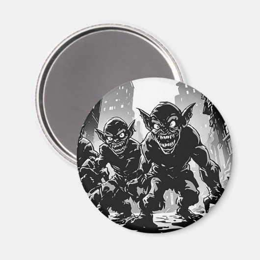 Kabouterduivels Verlaten Stad BW Retro Stripstijl Magneet (Voorkant / Achterkant)